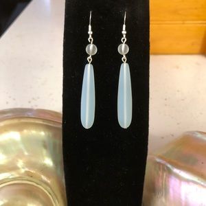 Handmade Sterling Silver 925 - White Cultured Sea Glass Earrings